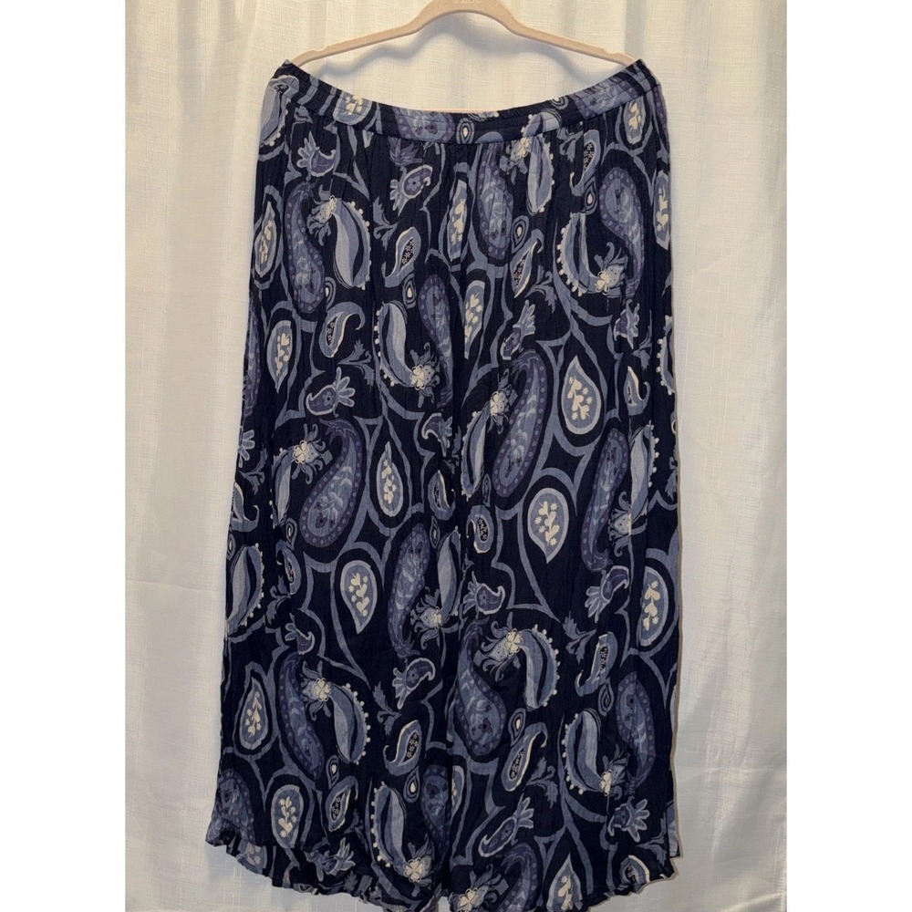 Maxi Skirt Womens L Blue Paisley Rayon Flowy Boho peasant Beach Resort Gauze
